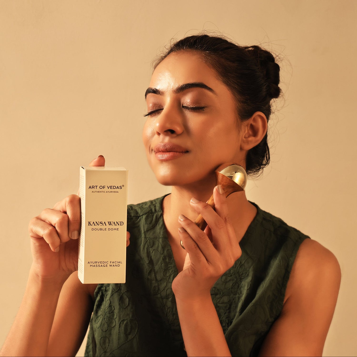 Art of Vedas Kansa Wand Double Sided - Ayurvedic Double Dome Face Massage Wand for Skin Lifting and Toning