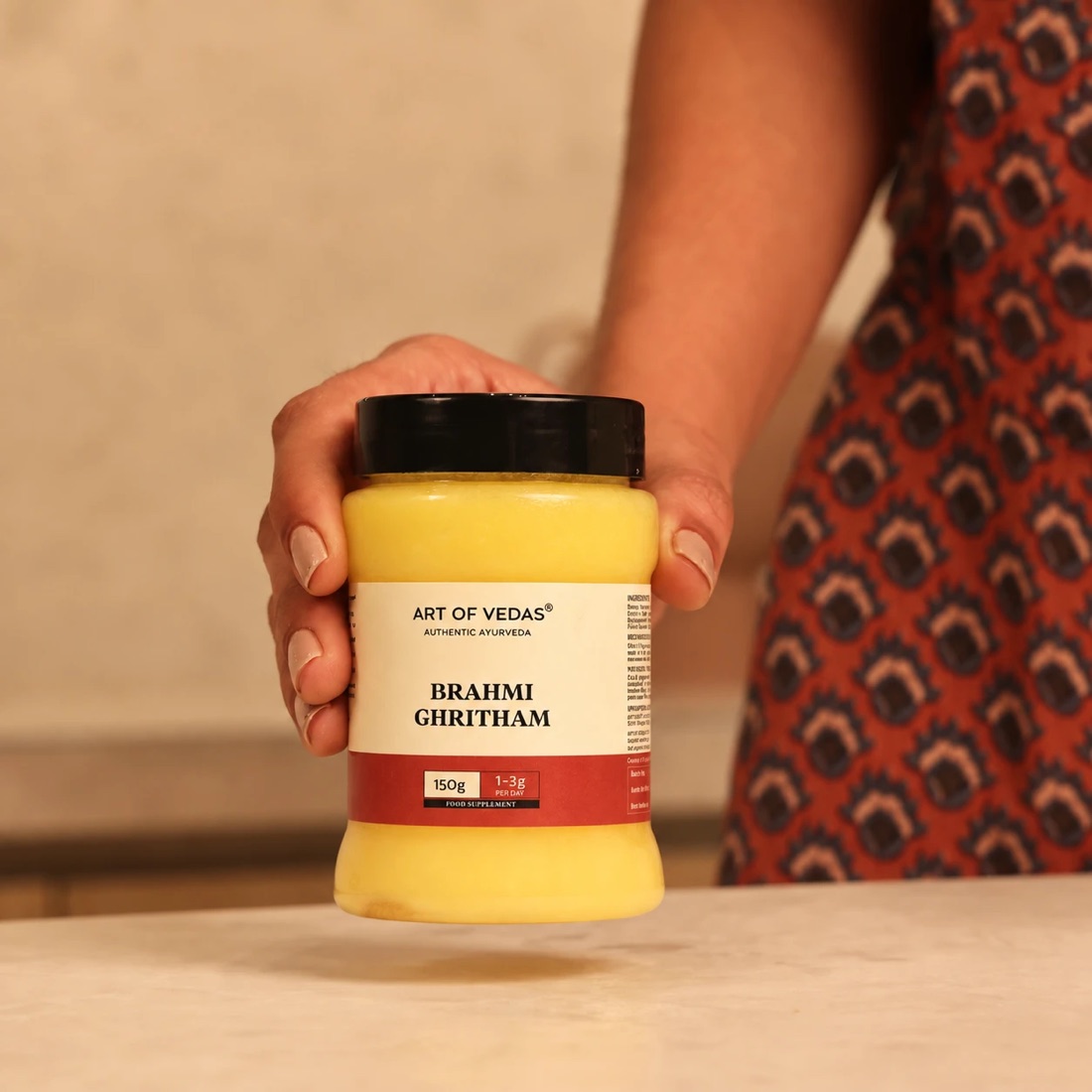 Art of Vedas Brahmi Ghritham v kozarcu 150 g, klasični ajurvedski ghee počasi kuhan po metodi Sneha Paka