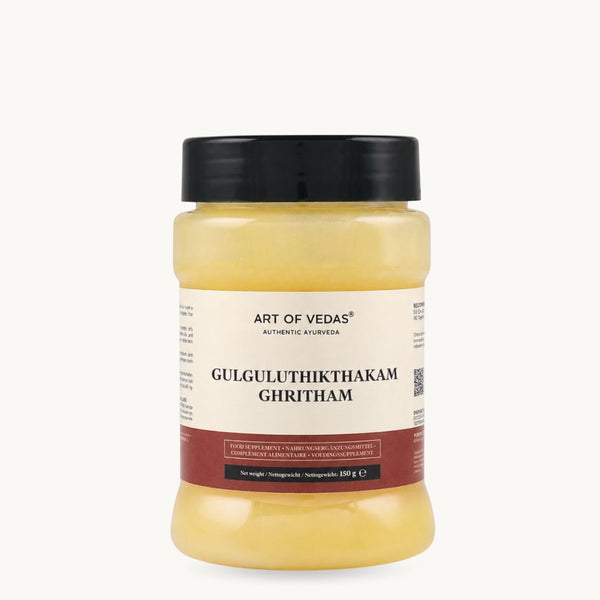 Art of Vedas Gulgulu Thikthakam Ghritham, klasični ajurvedski ghee: Guggulu, kurkuma, ingver. Kozarec 150 g