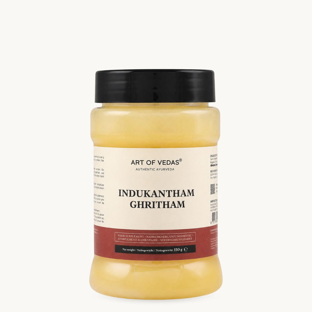 Art of Vedas Indukantham Ghritham, klasični ajurvedski ghee: ingver, dolgi poper, kamena sol. Kozarec 150 g