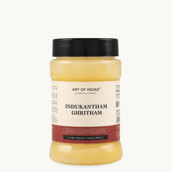 Art of Vedas Indukantham Ghritham, klasični ajurvedski ghee: ingver, dolgi poper, kamena sol. Kozarec 150 g
