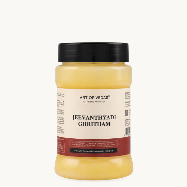 Art of Vedas Jeevanthyadi Ghritham, klasični ajurvedski ghee: Ashwagandha, Haritaki, koper. Kozarec 150 g